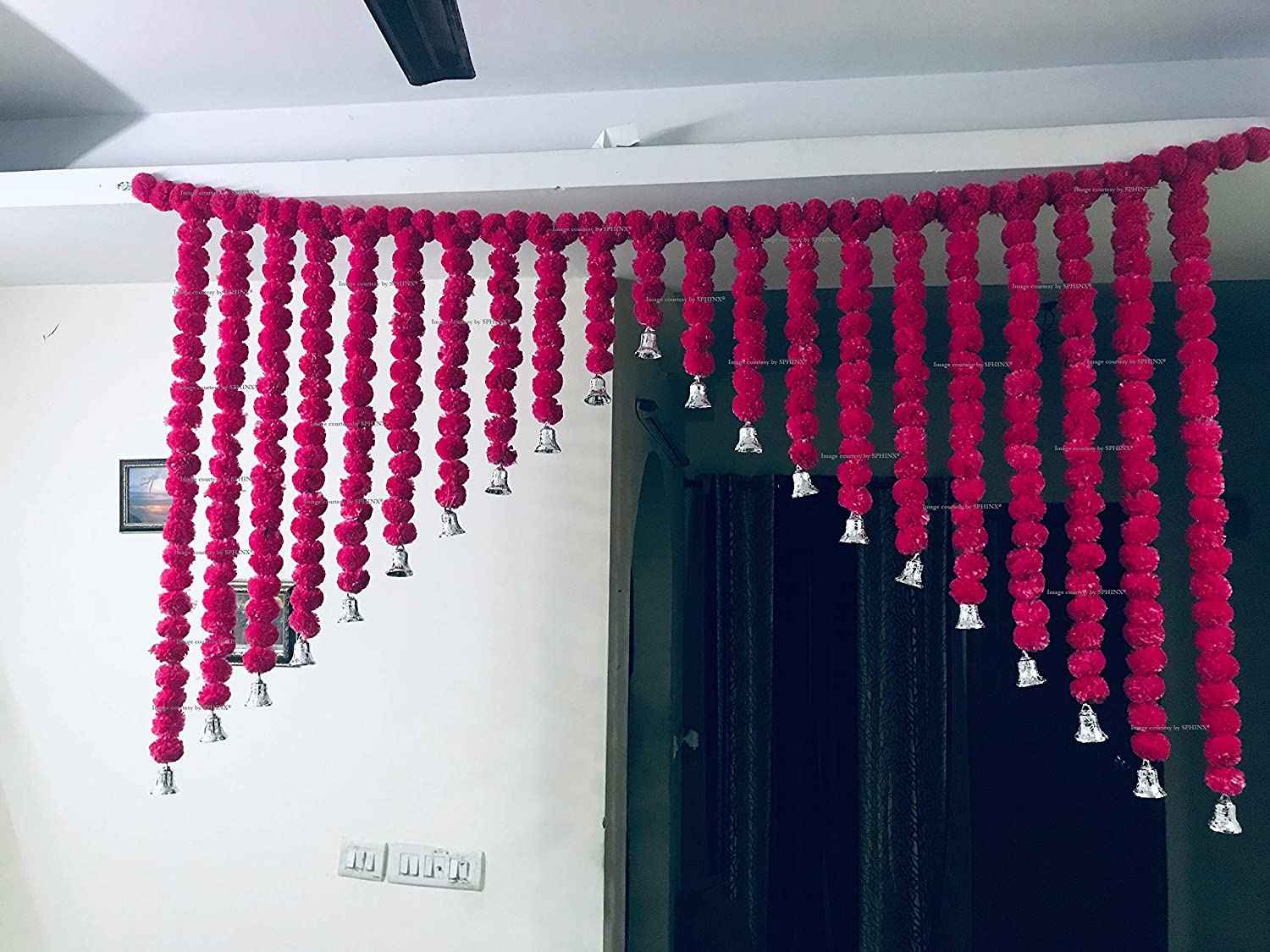 SPHINX ARTIFICIAL MARIGOLD FLUFFY FLOWERS GRAND ENTRANCE/SHAMIYANA/MANDAP TORAN FOR DECORATION – APPROX. 6 X 4 FT – DARK PINK (RANI)