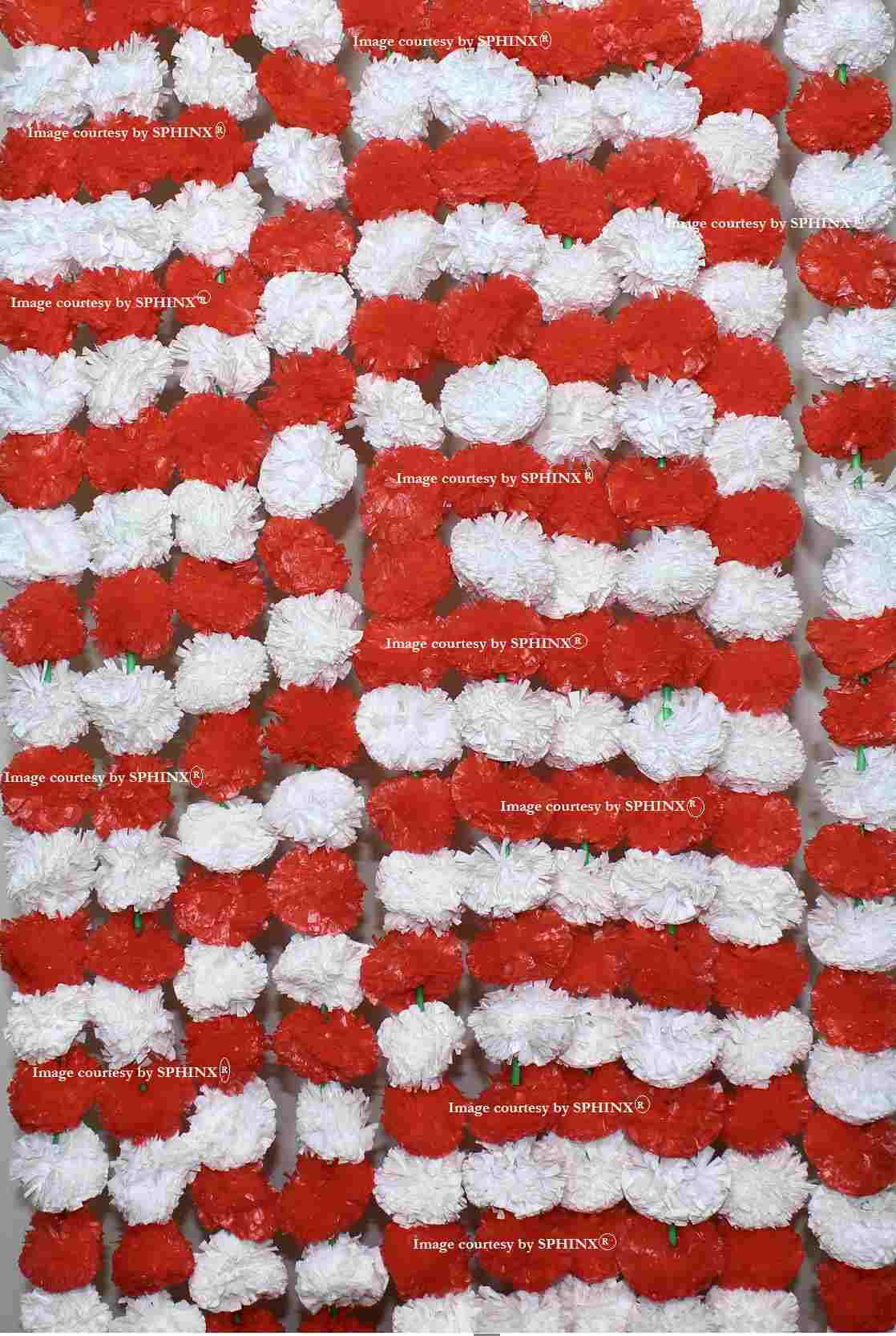 SPHINX ARTIFICIAL MARIGOLD FLUFFY FLOWERS GARLANDS FOR DECORATION – PACK OF 5 (WHITE & RED)
