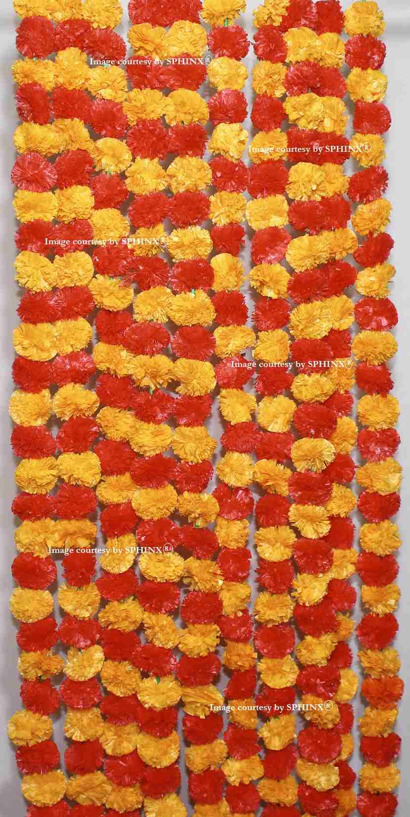 SPHINX ARTIFICIAL MARIGOLD FLUFFY FLOWERS GARLANDS FOR DECORATION – PACK OF 5 (LIGHT ORANGE RED)