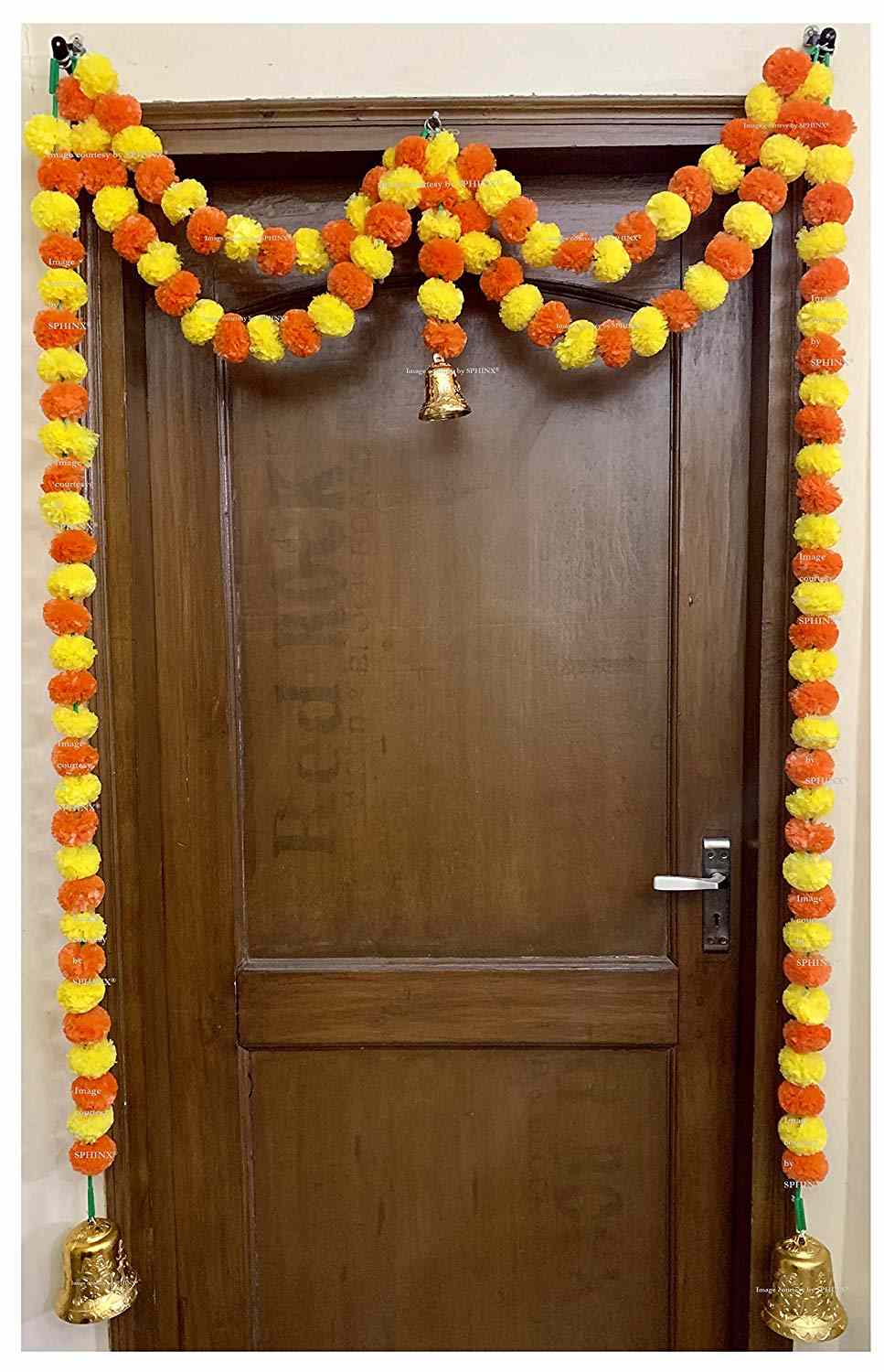 SPHINX Artificial Marigold Fluffy Flowers Garlands Door Toran Set/Door Hangings for Decoration (Approx. 100 X 152 cms)